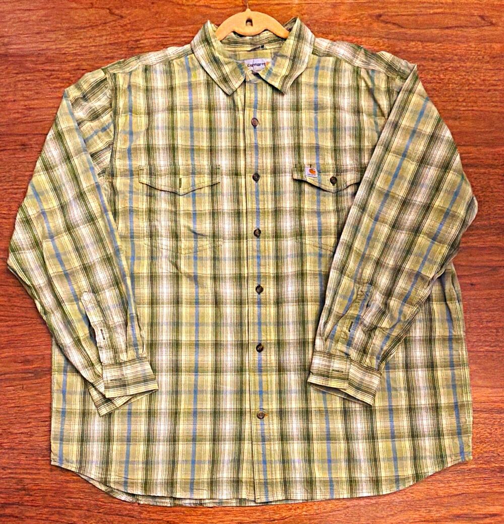 Carhartt Relaxed Fit 2XL Plaid Long Sleeve Button-Up Shirt Casual Work Camp Gorp